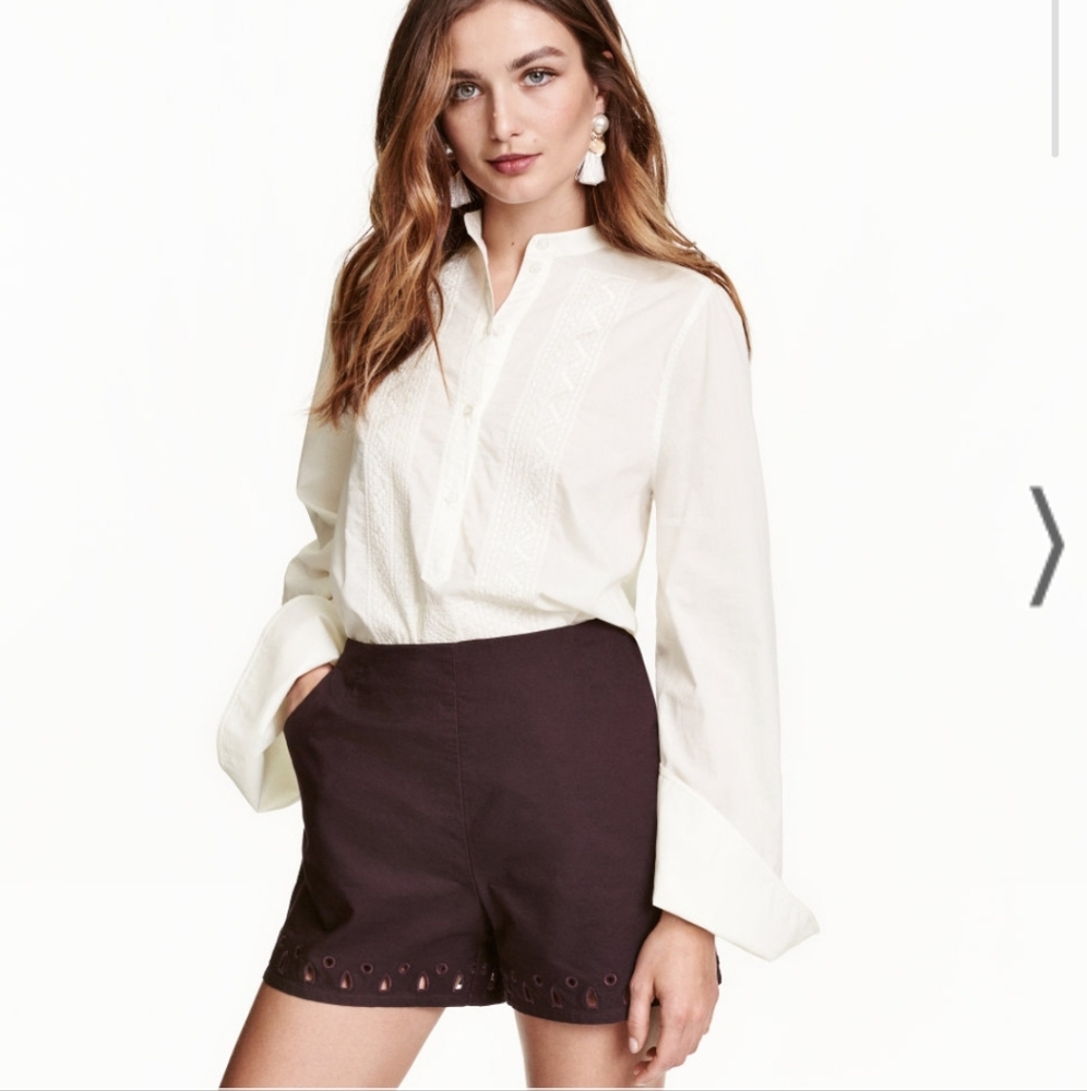 H&M Maroon High Rise Waist Decorative Shorts